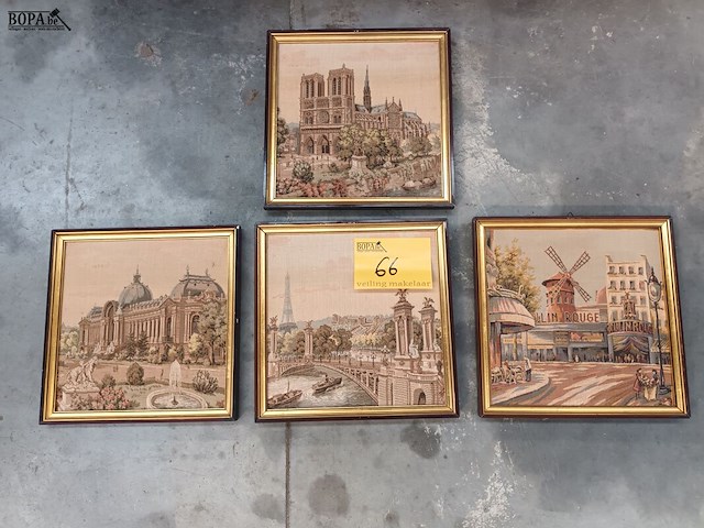Lot 66 - borduurwerk in lijst. 4 stuks - afbeelding 1 van  6