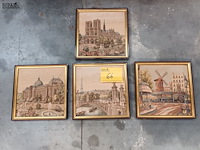 Lot 66 - borduurwerk in lijst. 4 stuks - afbeelding 1 van  6