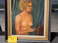 Lot 66 - kleurrijk olieverfschilderij naakte vrouw - afbeelding 2 van  2