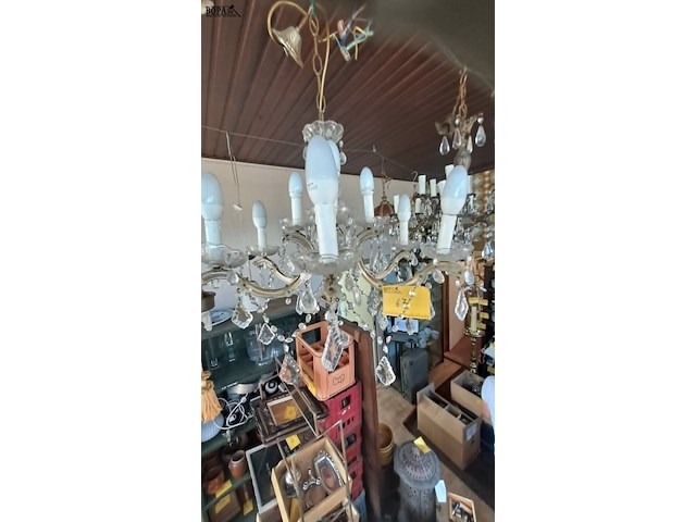 Lot 67 - antieke kristallen kroonluchter uit kristal en metaal met ge - afbeelding 1 van  5
