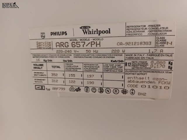 Lot 68 - koel/vriescombinatie philips met inhoud - afbeelding 5 van  6