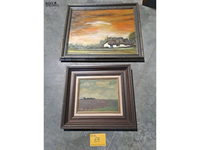 Lot 69 - schilderij olieverf - landschappen oa. ondergang van de zon - afbeelding 1 van  3