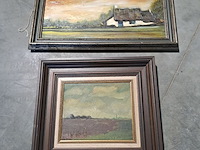 Lot 69 - schilderij olieverf - landschappen oa. ondergang van de zon - afbeelding 1 van  3
