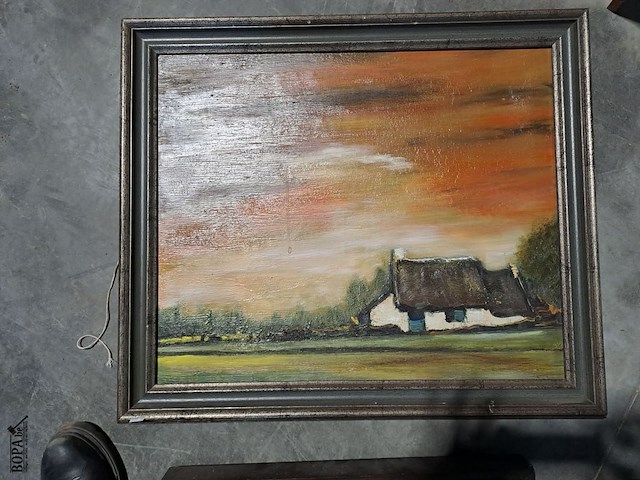 Lot 69 - schilderij olieverf - landschappen oa. ondergang van de zon - afbeelding 2 van  3