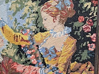 Lot 7 - geborduurd schilderij - romantische scene - afbeelding 2 van  2