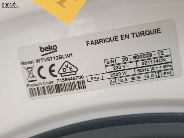Lot 7 - wasmachine beko - afbeelding 4 van  4