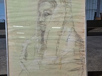 Lot 70 - houtskooltekening van vrouw met hoofddoek door geert castele - afbeelding 1 van  3