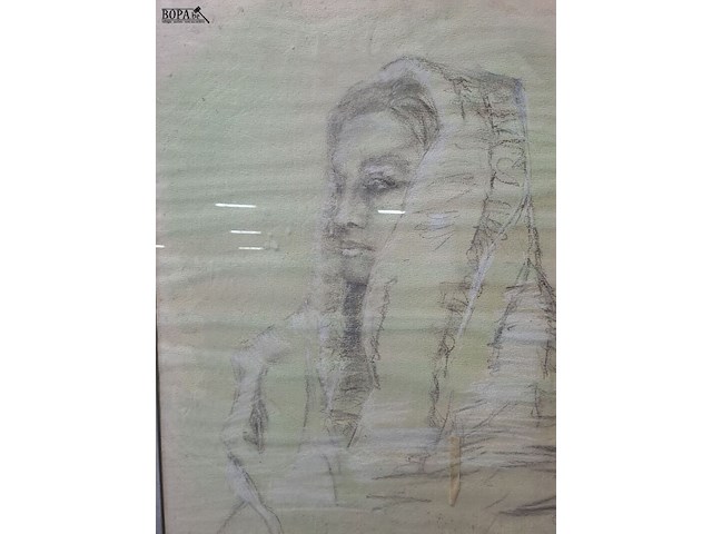 Lot 70 - houtskooltekening van vrouw met hoofddoek door geert castele - afbeelding 3 van  3