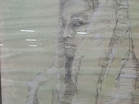 Lot 70 - houtskooltekening van vrouw met hoofddoek door geert castele - afbeelding 3 van  3