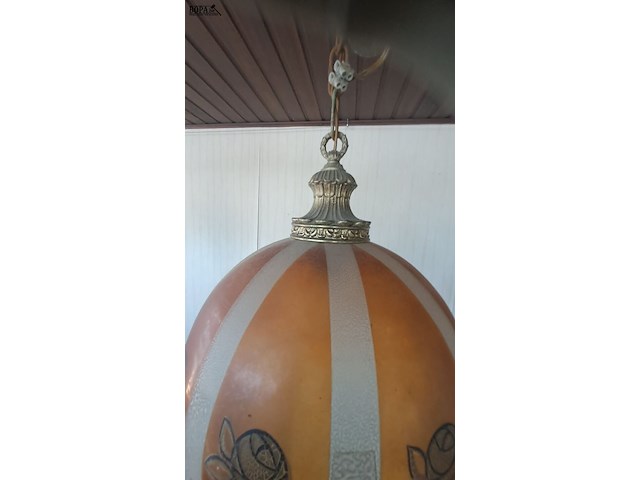 Lot 70 - vintage hanglamp '50 met goudoranje glazen kap met geëtste b - afbeelding 3 van  4
