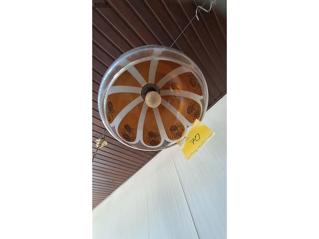 Lot 70 - vintage hanglamp '50 met goudoranje glazen kap met geëtste b - afbeelding 4 van  4