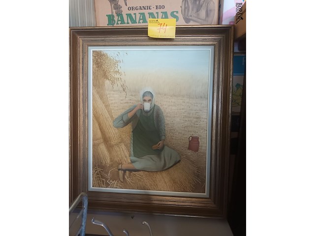 Lot 74 - schilderij dame in het hooi - afbeelding 1 van  4