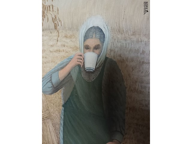 Lot 74 - schilderij dame in het hooi - afbeelding 3 van  4