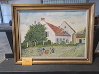 Lot 74 - schilderij in goudkleurige lijst - landelijk tafereel 81*62 - afbeelding 1 van  1