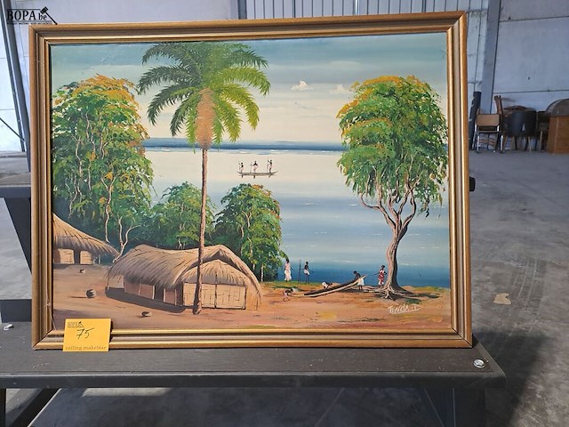 Lot 75 - schilderij afrikaans landschapstafereel aan zee - tenda - 99 - afbeelding 1 van  4