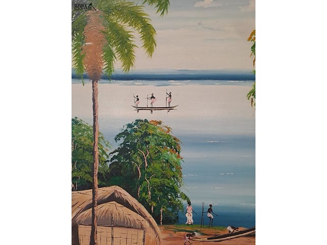 Lot 75 - schilderij afrikaans landschapstafereel aan zee - tenda - 99 - afbeelding 3 van  4