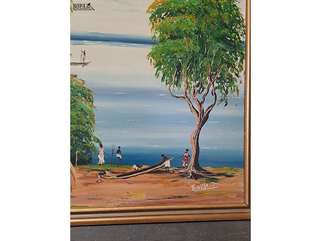 Lot 75 - schilderij afrikaans landschapstafereel aan zee - tenda - 99 - afbeelding 4 van  4