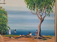 Lot 75 - schilderij afrikaans landschapstafereel aan zee - tenda - 99 - afbeelding 4 van  4