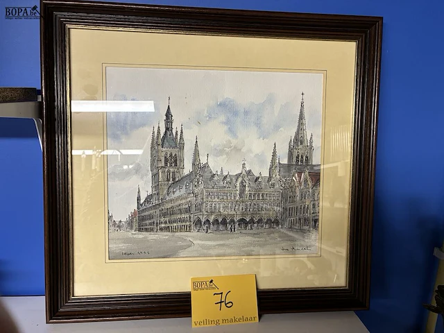 Lot 76 - klassieke pentekening grote markt ieper 1991 - get. - afbeelding 1 van  4