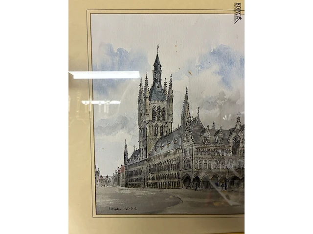 Lot 76 - klassieke pentekening grote markt ieper 1991 - get. - afbeelding 2 van  4
