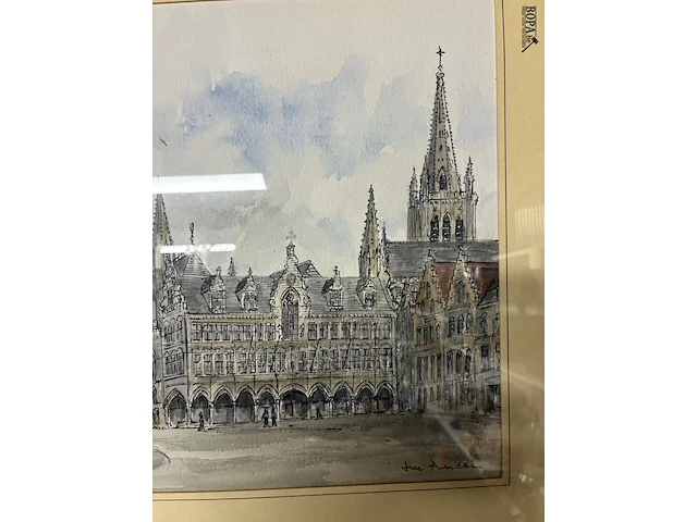 Lot 76 - klassieke pentekening grote markt ieper 1991 - get. - afbeelding 3 van  4