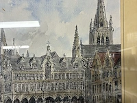 Lot 76 - klassieke pentekening grote markt ieper 1991 - get. - afbeelding 3 van  4