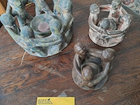 Lot 76 - mexicaanse vriendenkring kaarsenhouder in steen - 3 stuks - afbeelding 1 van  3