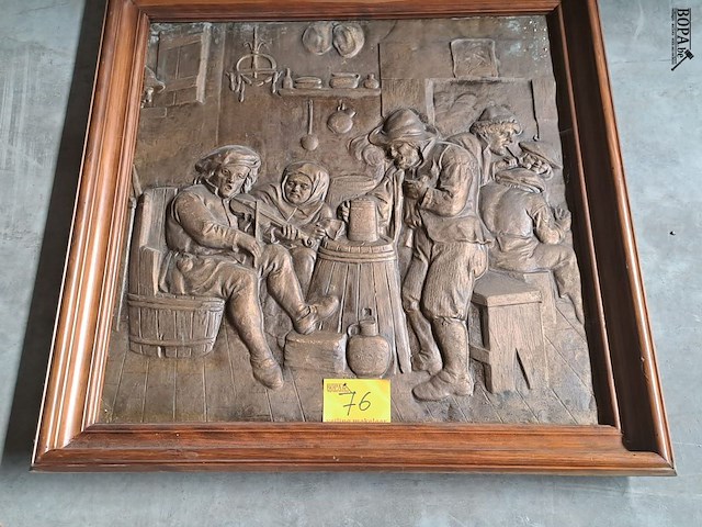 Lot 76 - vintage bas-reliëf paneel in gips - kroegscene uit het boer - afbeelding 1 van  3