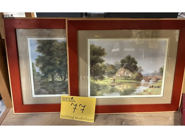 Lot 77 - ingelijste landschapsschilderijen - 2 stuks - afbeelding 1 van  3