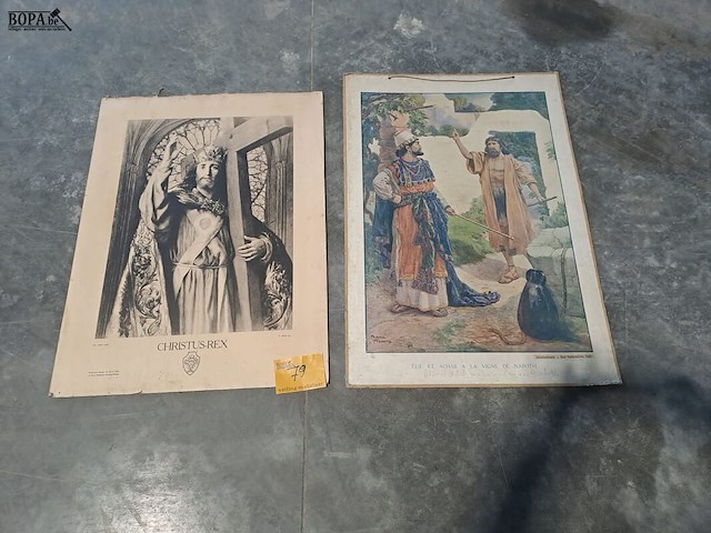 Lot 79 - duo religieuze prenten op karton 60*80 - afbeelding 1 van  3