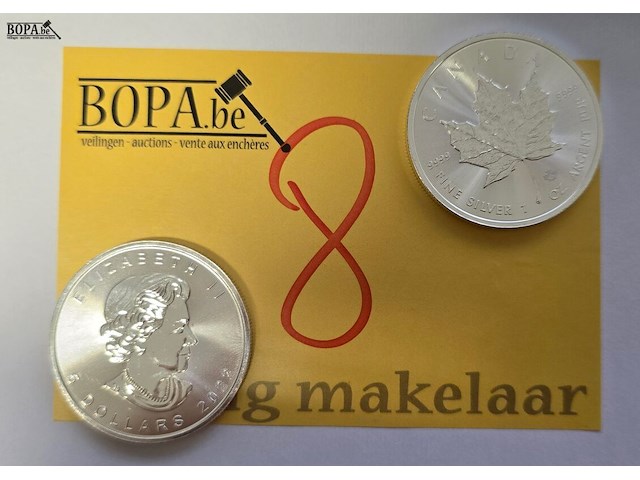 Lot 8 - canada silver maple leaf 2022 – 2 x 5 dollars - afbeelding 1 van  3
