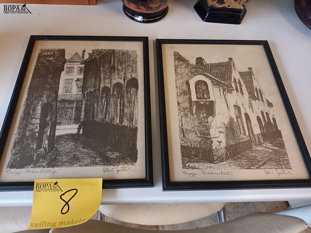 Lot 8 - pentekeningen brugge. 2 stuks - afbeelding 1 van  5