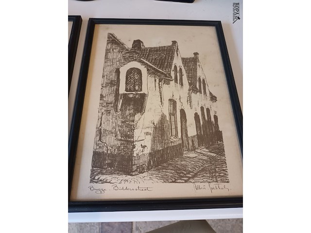 Lot 8 - pentekeningen brugge. 2 stuks - afbeelding 3 van  5