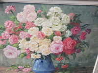 Lot 8 - stilleven op doek in decoratieve kader, getekend - afbeelding 3 van  3