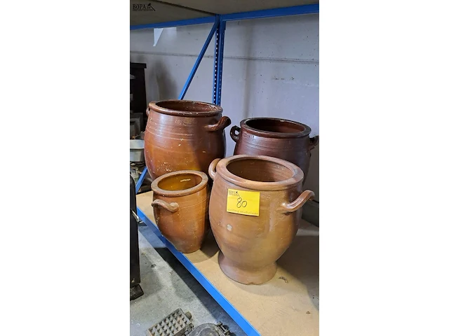 Lot 80 - antieken keulse potten in geglazuurd aardewerk - 4 stuks - afbeelding 1 van  6