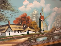 Lot 80 - schilderij nederlands landschap met molen - afbeelding 2 van  3