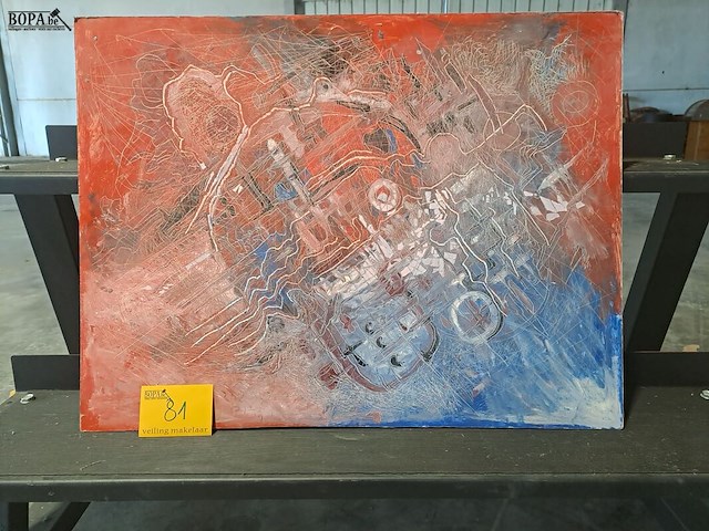 Lot 81 - abstract schilderij rood-blauw 80*62 - afbeelding 1 van  2
