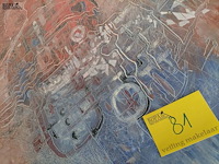 Lot 81 - abstract schilderij rood-blauw 80*62 - afbeelding 2 van  2