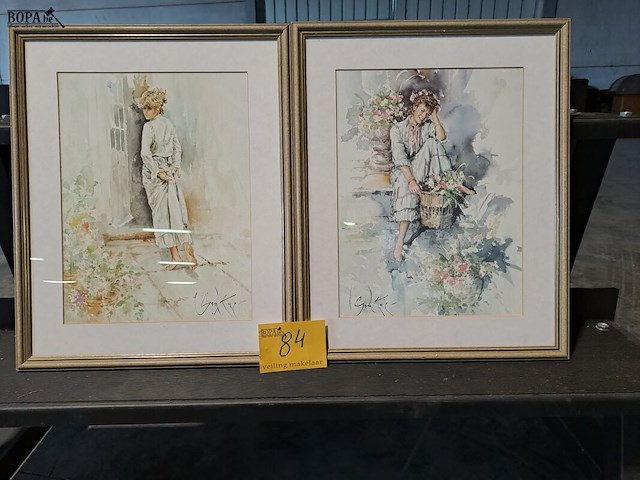 Lot 84 - duo ingelijste replica aquarellen gordon king - romantische - afbeelding 1 van  3