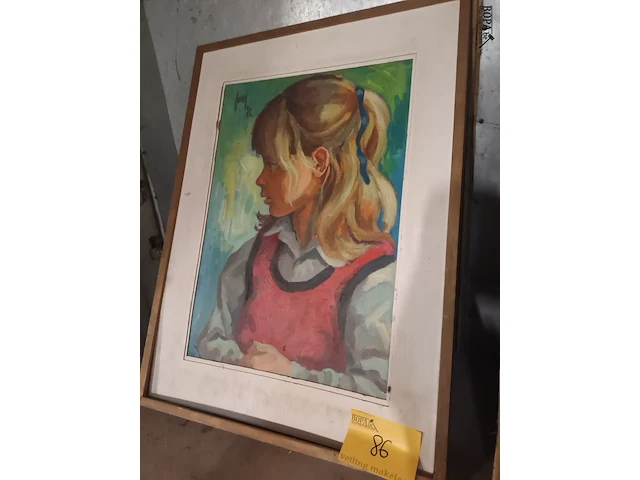 Lot 86 - schilderij van kind in kader - afbeelding 1 van  3