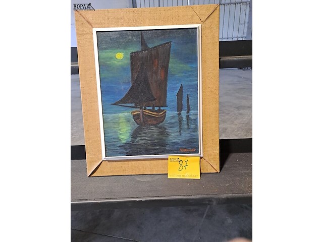 Lot 87 - olieverfschilderij schepen bij nacht - deloof - 45*56 - afbeelding 1 van  3