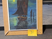 Lot 87 - olieverfschilderij schepen bij nacht - deloof - 45*56 - afbeelding 1 van  3