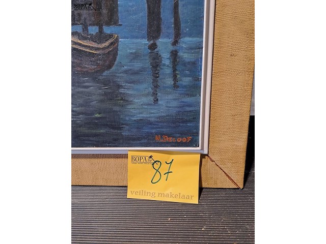Lot 87 - olieverfschilderij schepen bij nacht - deloof - 45*56 - afbeelding 2 van  3