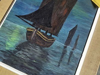 Lot 87 - olieverfschilderij schepen bij nacht - deloof - 45*56 - afbeelding 3 van  3