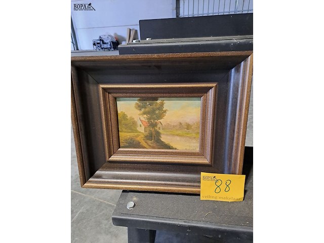 Lot 88 - olieverfschilderij landschap met huisje aan het water van h. - afbeelding 1 van  1