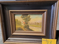 Lot 88 - olieverfschilderij landschap met huisje aan het water van h. - afbeelding 1 van  1