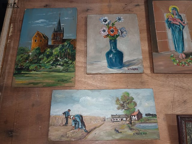 Lot 88 - schilderij op plank. 8 stuks - afbeelding 3 van  5