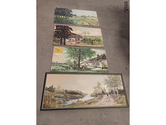 Lot 93 - schilderij op plank. 4 stuks - afbeelding 1 van  5