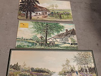 Lot 93 - schilderij op plank. 4 stuks - afbeelding 1 van  5