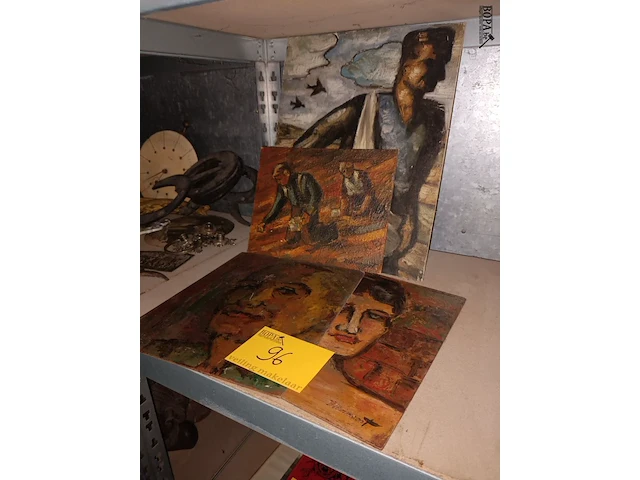 Lot 96 - schilderij op plank. 4 stuks - afbeelding 1 van  5